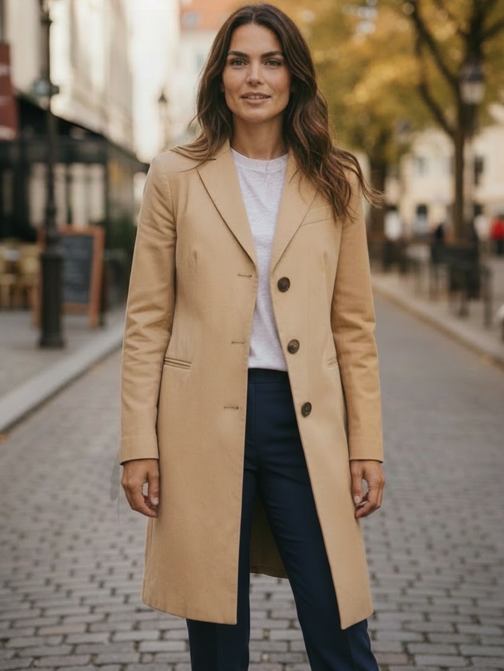 NWT Cinzia Rocco Camel Trench Long Jacket Tan 4 Classic Designer Quiet Luxury